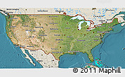 Satellite 3D Map of United States, shaded relief outside, satellite sea