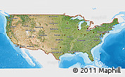 Satellite 3D Map of United States, single color outside, shaded relief sea