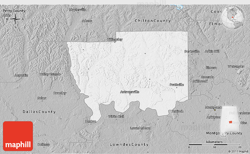 Gray 3D Map of Autauga County