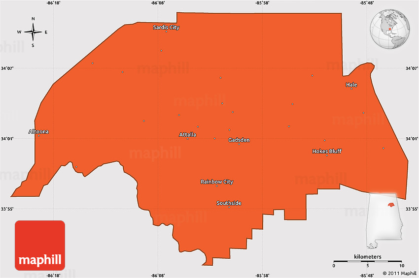 Political Simple Map of Etowah County, cropped outside