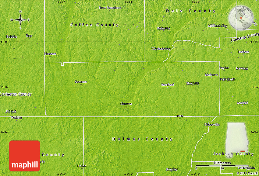 Physical Map of Geneva County