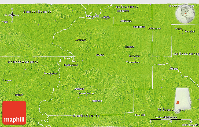 Physical 3D Map of Marengo County