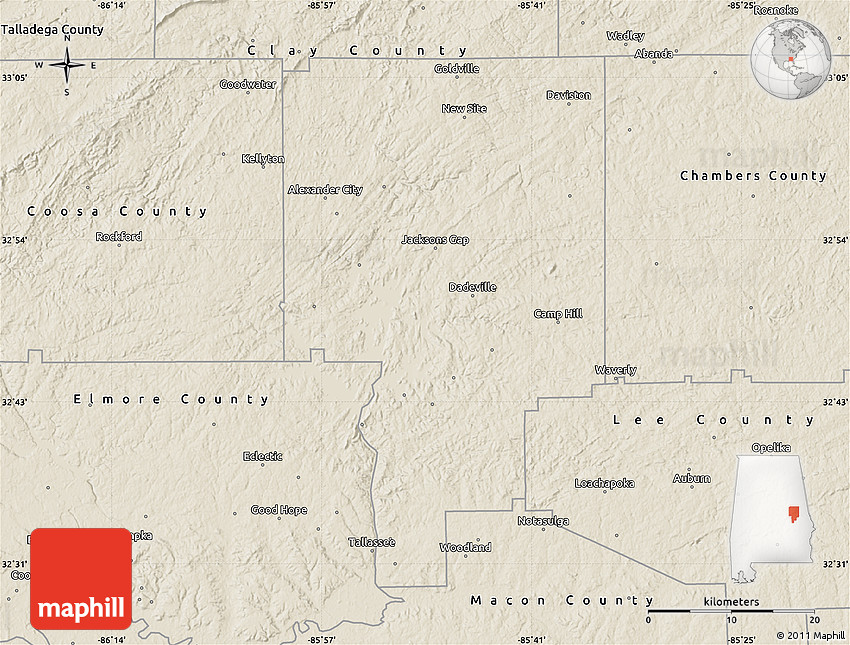 Shaded Relief Map of Tallapoosa County