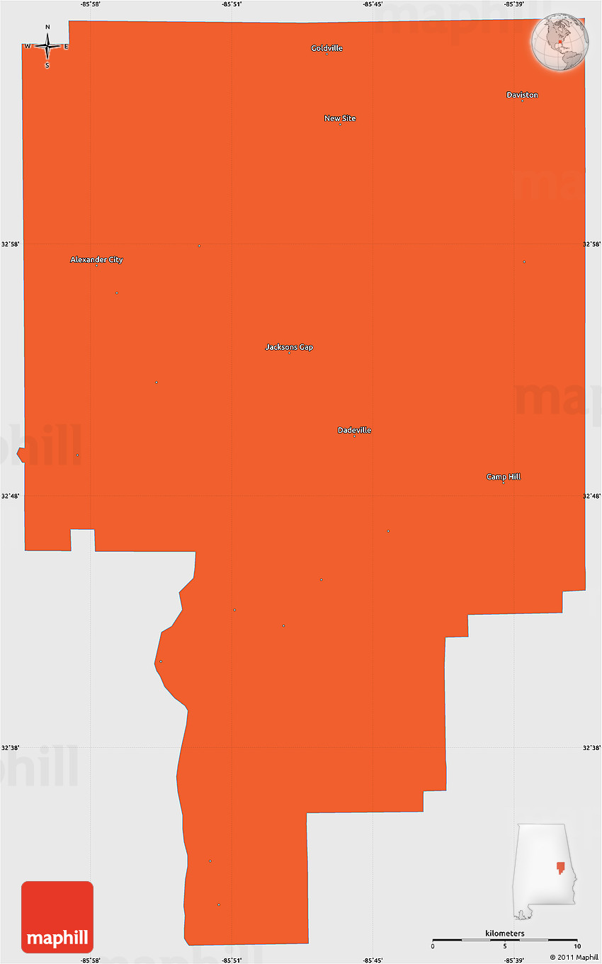 Political Simple Map of Tallapoosa County, single color outside