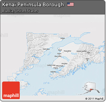 Silver Style 3D Map of Kenai Peninsula Borough, single color outside