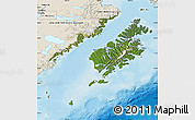 Satellite Map of Kodiak Island Borough, shaded relief outside