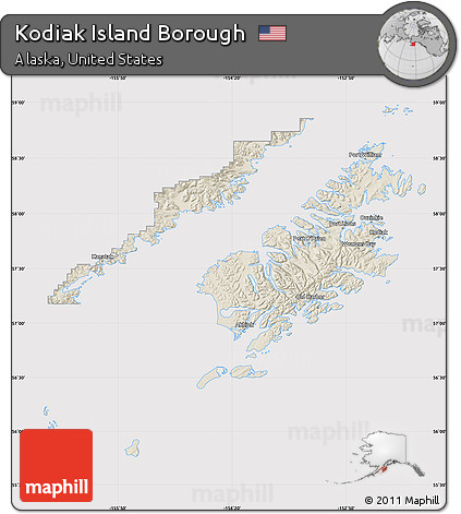 Shaded Relief Map of Kodiak Island Borough, cropped outside