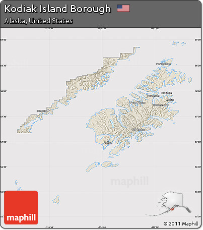 Shaded Relief Map of Kodiak Island Borough, cropped outside