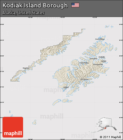 Shaded Relief Map of Kodiak Island Borough, cropped outside
