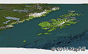 Satellite Panoramic Map of Kodiak Island Borough, darken