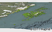 Satellite Panoramic Map of Kodiak Island Borough, semi-desaturated
