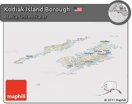 Shaded Relief Panoramic Map of Kodiak Island Borough, cropped outside