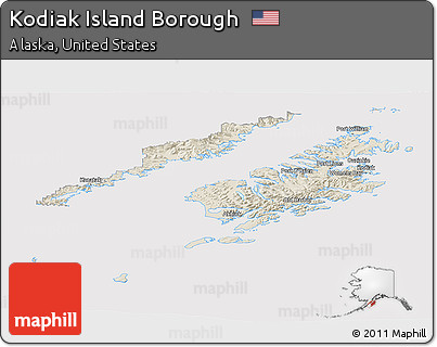 Shaded Relief Panoramic Map of Kodiak Island Borough, cropped outside