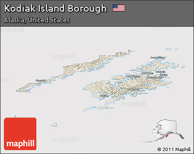 Shaded Relief Panoramic Map of Kodiak Island Borough, cropped outside