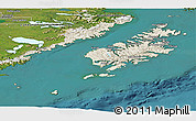 Shaded Relief Panoramic Map of Kodiak Island Borough, satellite outside