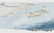 Shaded Relief Panoramic Map of Kodiak Island Borough, semi-desaturated