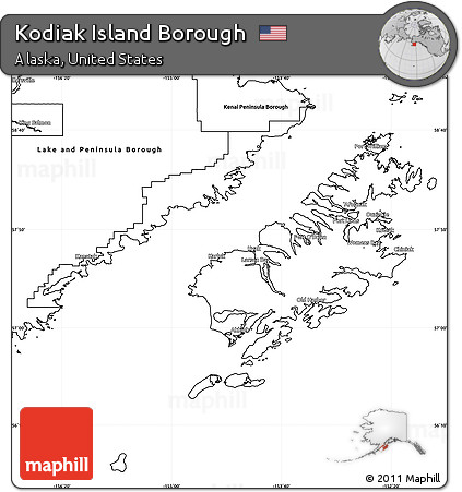 Blank Simple Map of Kodiak Island Borough