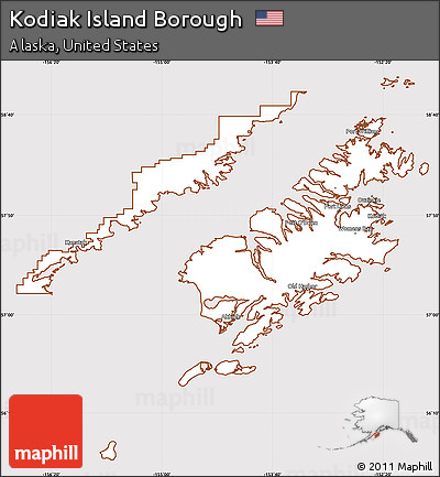 Classic Style Simple Map of Kodiak Island Borough, cropped outside