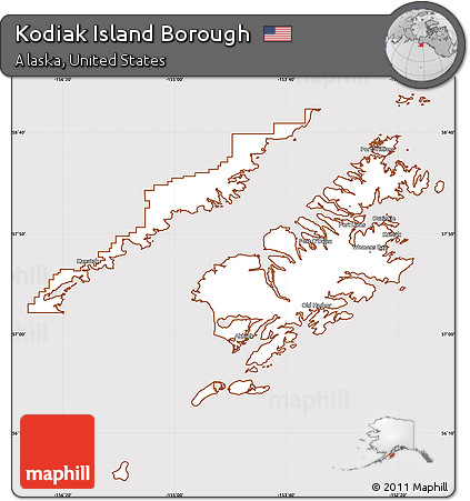 Classic Style Simple Map of Kodiak Island Borough, cropped outside
