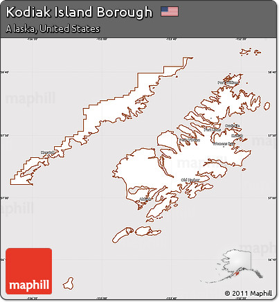 Classic Style Simple Map of Kodiak Island Borough, cropped outside