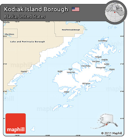 Classic Style Simple Map of Kodiak Island Borough