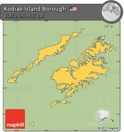 Savanna Style Simple Map of Kodiak Island Borough, cropped outside