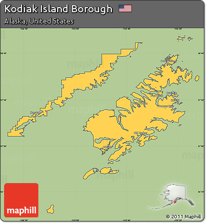 Savanna Style Simple Map of Kodiak Island Borough, cropped outside