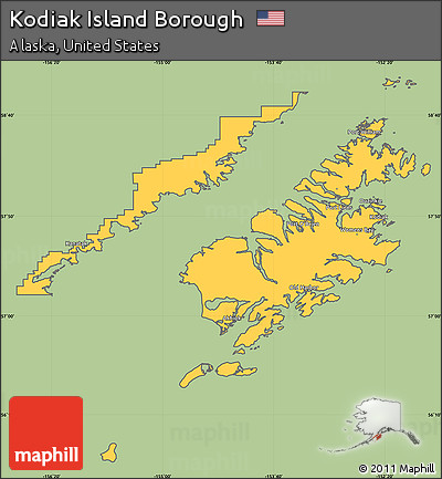 Savanna Style Simple Map of Kodiak Island Borough, cropped outside