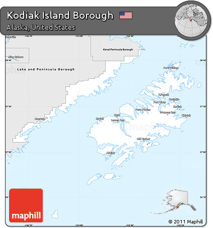 Silver Style Simple Map of Kodiak Island Borough