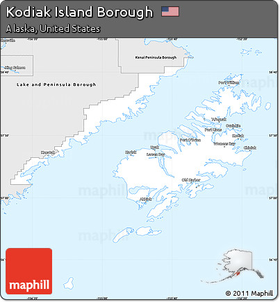 Silver Style Simple Map of Kodiak Island Borough