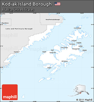 Silver Style Simple Map of Kodiak Island Borough