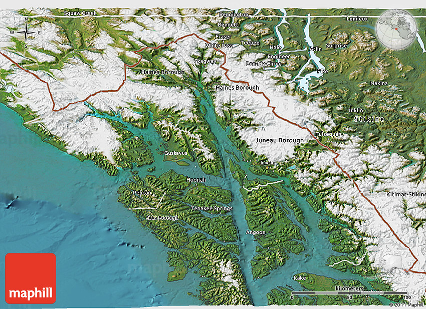 Satellite 3D Map of SkagwayHoonahAngoon Census Area