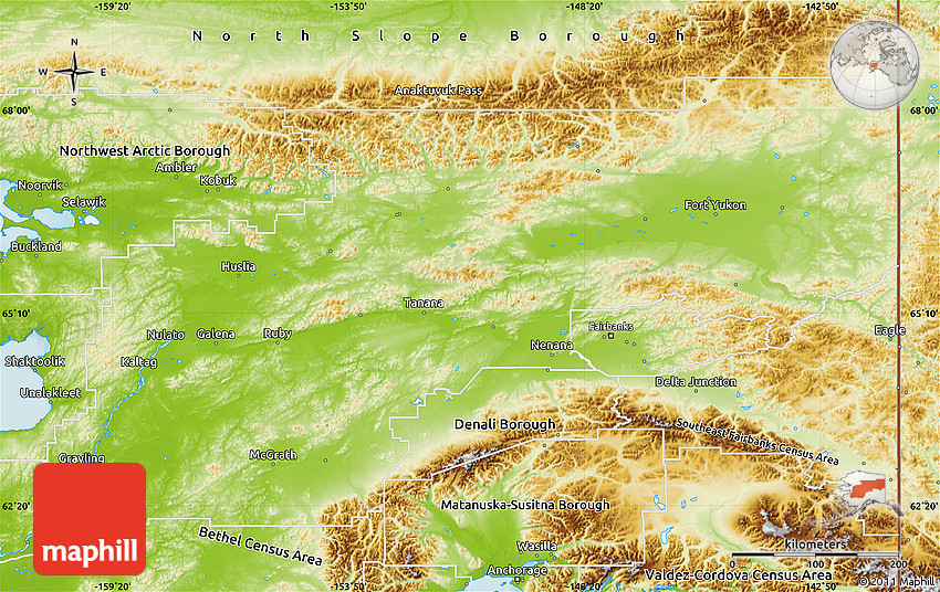 Physical Map of YukonKoyukuk Census Area