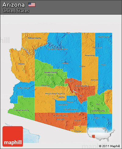 Free Political 3D Map of Arizona, single color outside