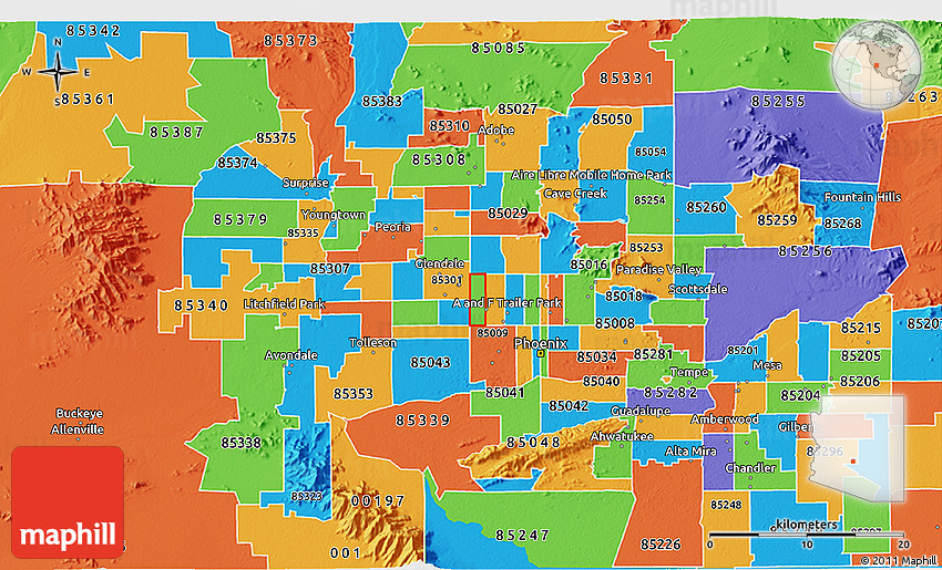 Political 3D Map of ZIP Code 85019