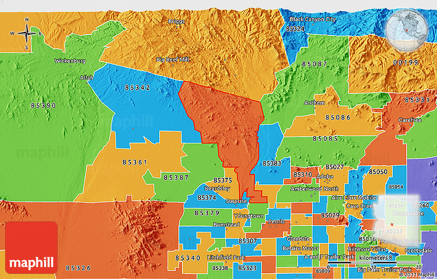 Political 3D Map of ZIP Code 85373