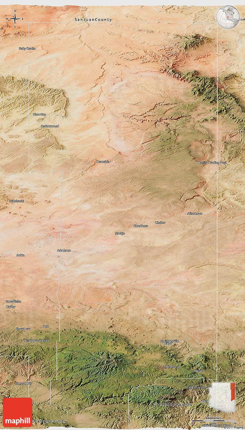 Satellite Panoramic Map of Apache County