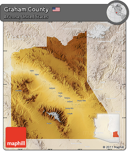 Physical Map of Graham County, lighten