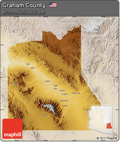 Physical Map of Graham County, lighten