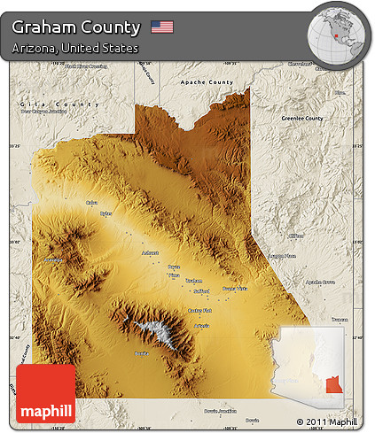Physical Map of Graham County, shaded relief outside