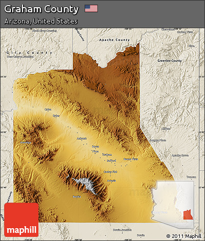 Physical Map of Graham County, shaded relief outside