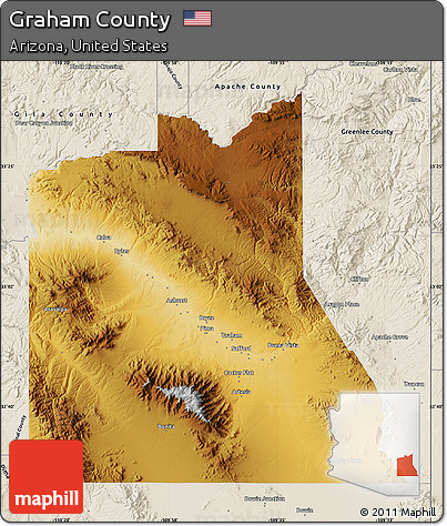 Physical Map of Graham County, shaded relief outside