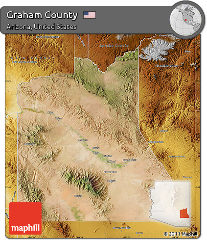 Satellite Map of Graham County, physical outside