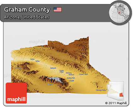 Physical Panoramic Map of Graham County, cropped outside