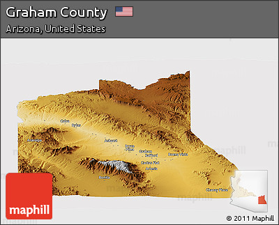Physical Panoramic Map of Graham County, cropped outside