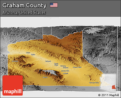 Physical Panoramic Map of Graham County, desaturated
