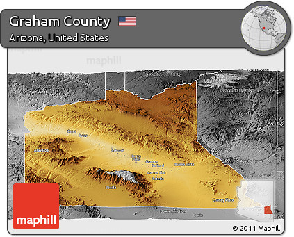 Physical Panoramic Map of Graham County, desaturated