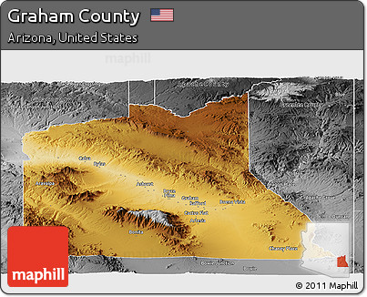 Physical Panoramic Map of Graham County, desaturated