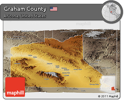 Physical Panoramic Map of Graham County, semi-desaturated