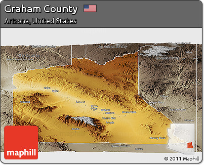 Physical Panoramic Map of Graham County, semi-desaturated